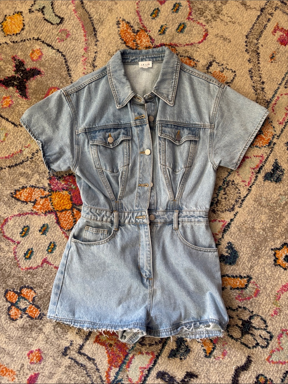 Le Lis Light Blue Denim Short Sleeve Romper
